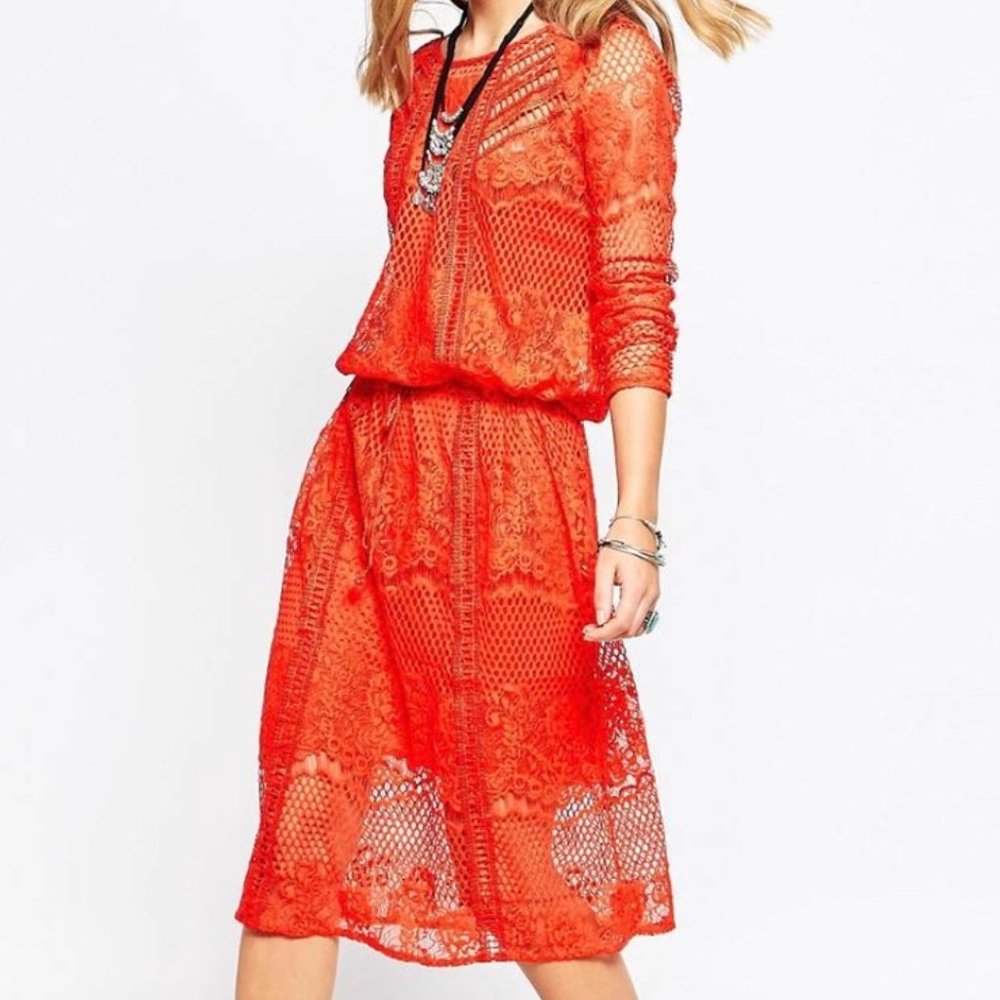 Free People Dress Luna Lace in Pimento - Picture 4 of 11